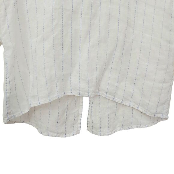 Saks Fifth Avenue Top Womens Small White Linen Pinstripe V-Neck Long Sleeve - Picture 7 of 12